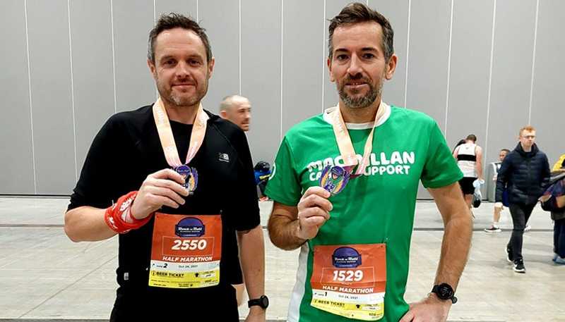 Iwan Gwyn and Andrew Baker complete the Rock & Roll Half-Marathon for Macmillan charity